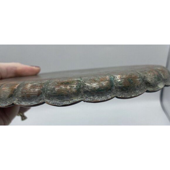 Vintage Copper Serving Tray Snowflake Etched Round Platter 7.75" Patina - Picture 5 of 10